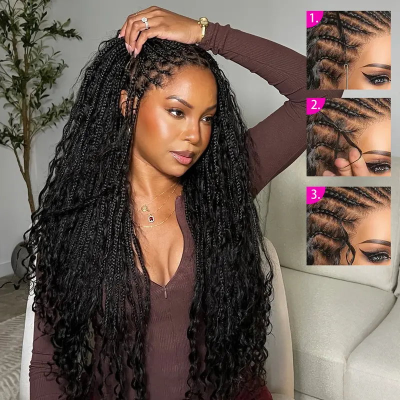 Crochet Extensions Human Hair Miracle Knots Pre-Separated 50g per Pack 45-50 Strands per Pack Knotless Boho Braids 4-5 Packs for Full Head Burmese Curly Textures Wig with Crochet Hook