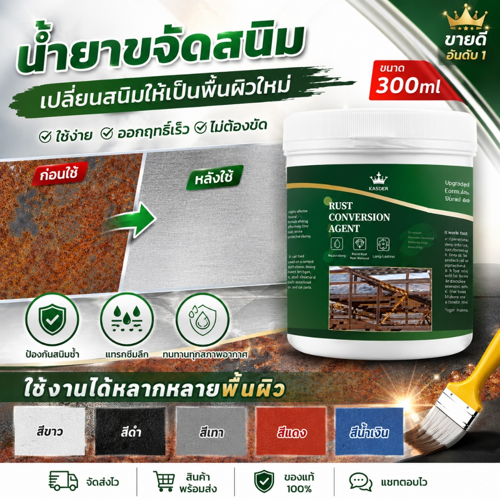 ROYZEN สีกันสนิมเหล็ก สีกันสนิม สีทากันสนิม สีทาเหล็กสนิม น้ำยาหยุดสนิม 30 นาทีแห้งไว สีน้ำมัน ไม่ต้องขัด rust remover