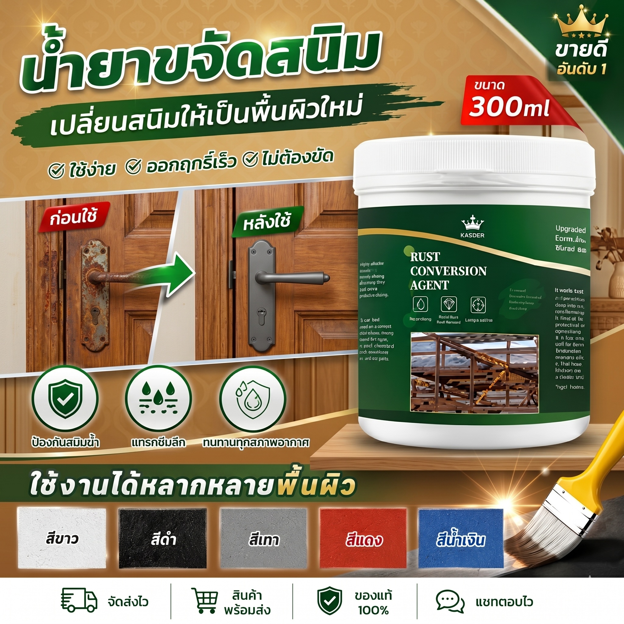 สีกันสนิมเหล็ก สีกันสนิม สีทากันสนิม สีทาเหล็กสนิม น้ำยาหยุดสนิม 30 นาทีแห้งไว