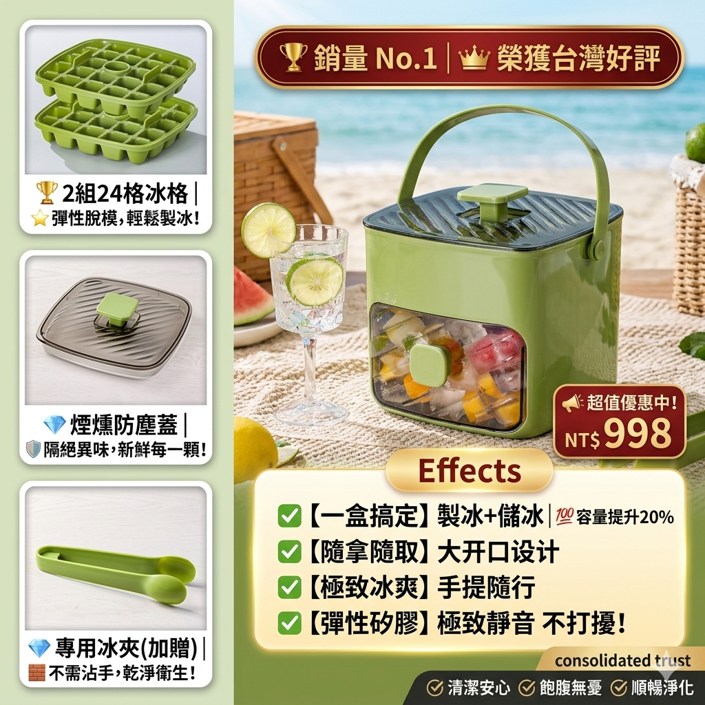 懶人必備！提手按壓冰格，製冰取冰都超方便，一次搞定夏天飲料