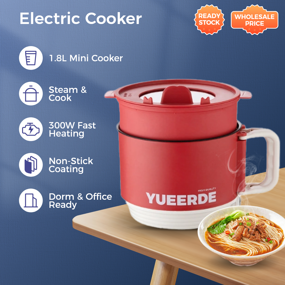 Electric Cooker-1.5L Red