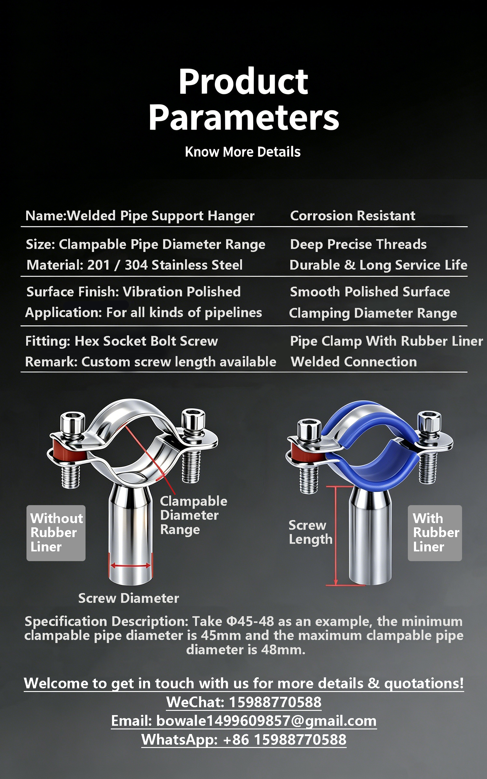 Sanitary Stainless Steel Pipe Support Hanger