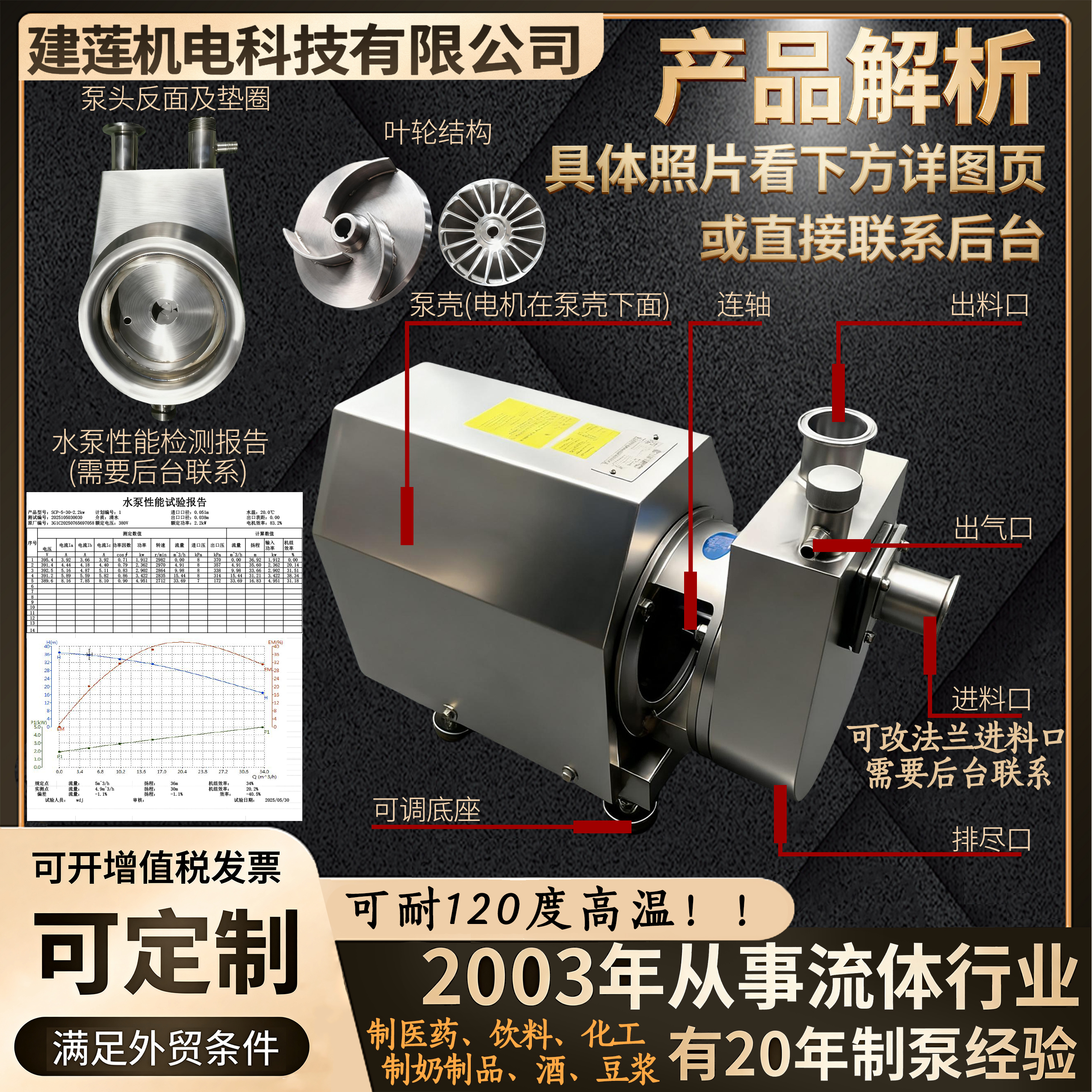 SS304 Sanitary Horizontal Self-Priming Pump, Acid Alkali High Temp Resistant