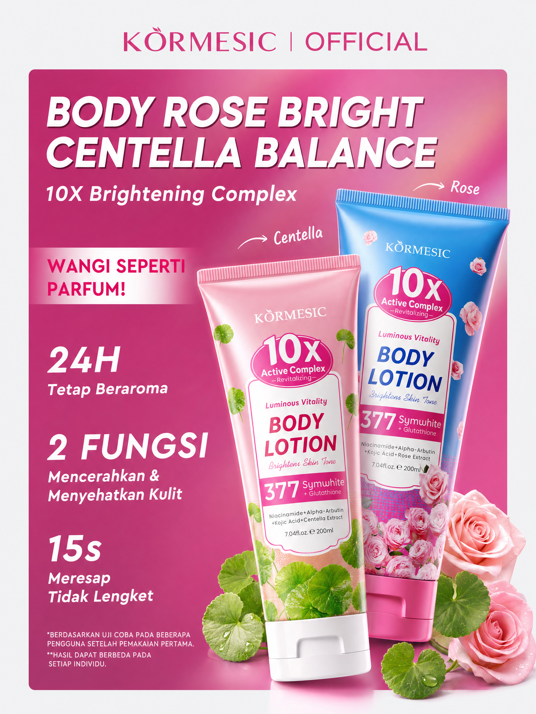 Kormesic 10X Booster Body Lotion Mencerahkan Kulit Belang & Kusam + Tone Up 10% Niacinamide BPOM