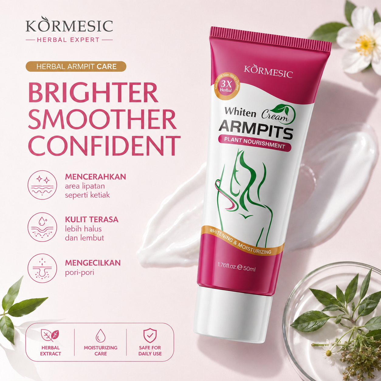Kormesic Herbal Armpits Whitening Cream 50ml Krim Pemutih Kulit Tubuh Leher Ketiak Dan Selangkangan dan Miss V Pemutih Selangkangan BPOM