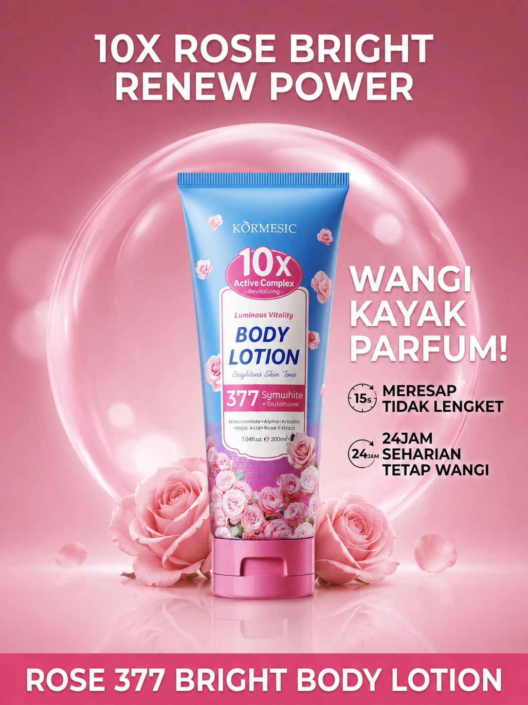 Kormesic 10X Booster Body Lotion Mencerahkan Kulit Belang & Kusam + Tone Up 10% Niacinamide BPOM