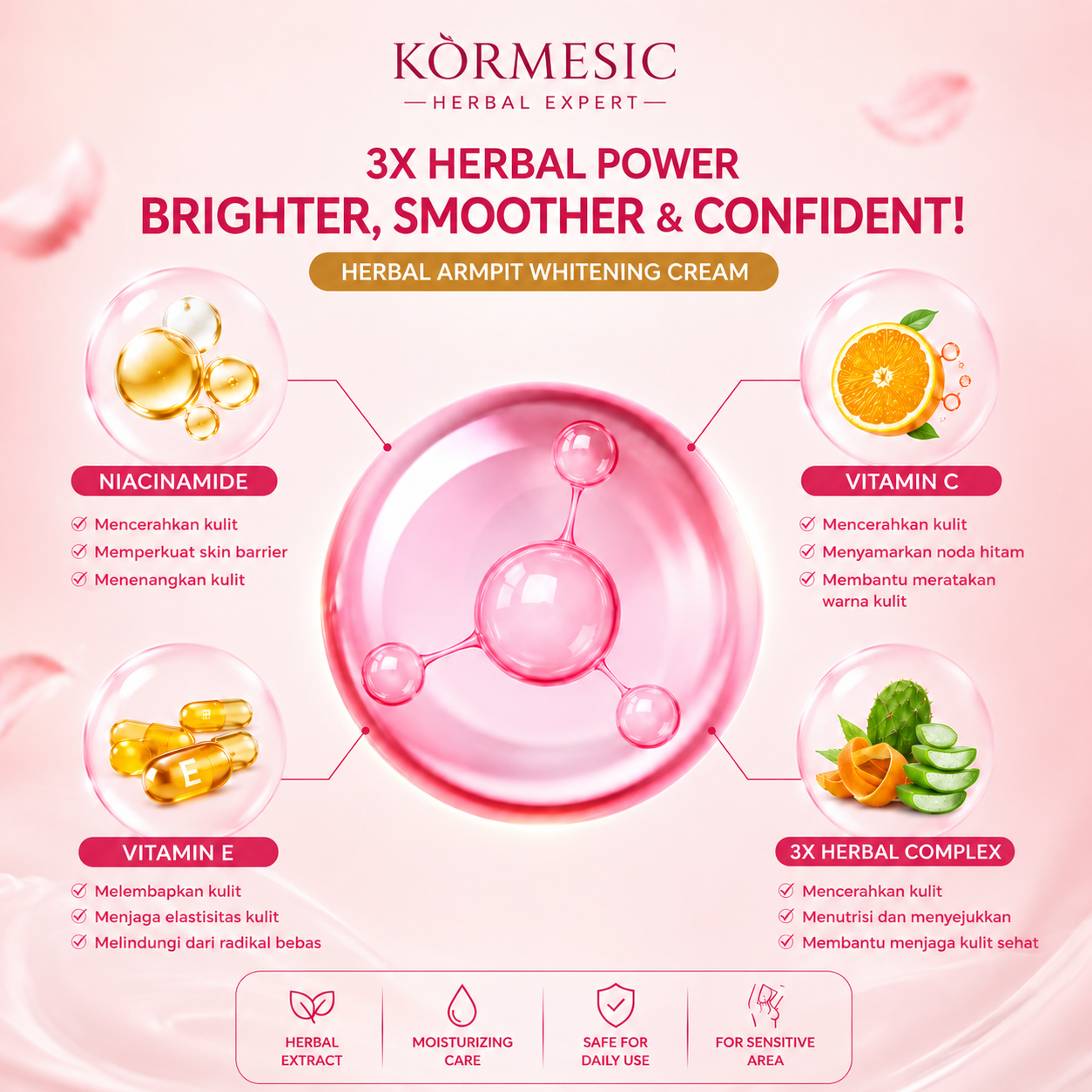 Kormesic Herbal Armpits Whitening Cream 50ml Krim Pemutih Kulit Tubuh Leher Ketiak Dan Selangkangan dan Miss V Pemutih Selangkangan BPOM