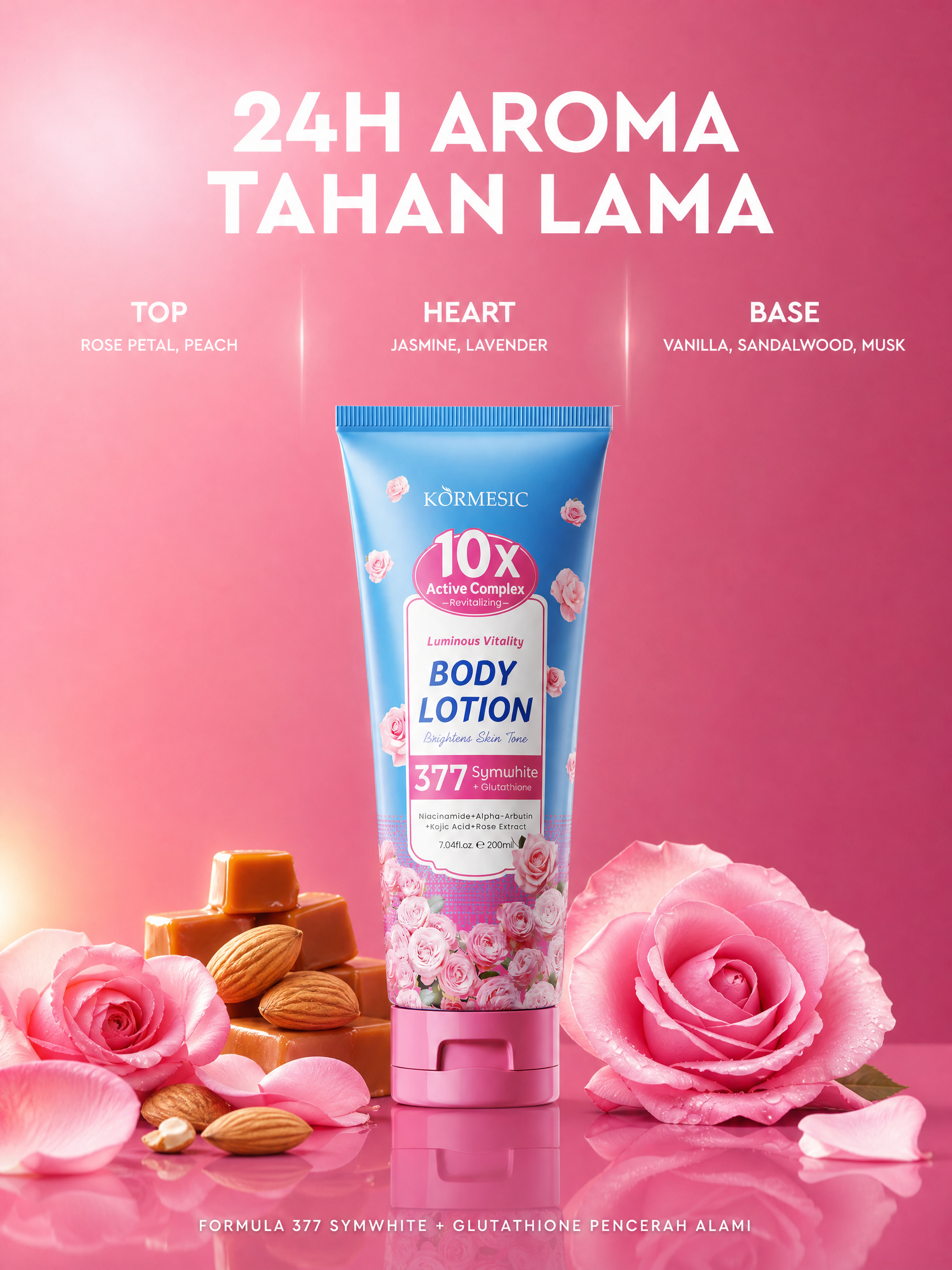 Kormesic 10X Booster Body Lotion Mencerahkan Kulit Belang & Kusam + Tone Up 10% Niacinamide BPOM