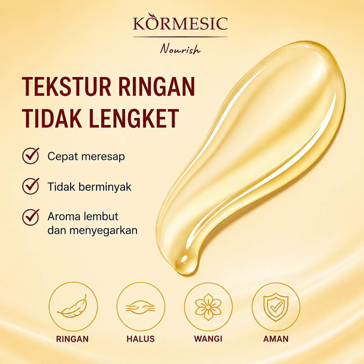 Kormesic Keratin Repair Hair Serum Gold Hair Treatment Oil 120ml - Perawatan Rambut Lembut ala Salon With Biotin Keratin and Argan Oil BPOM
