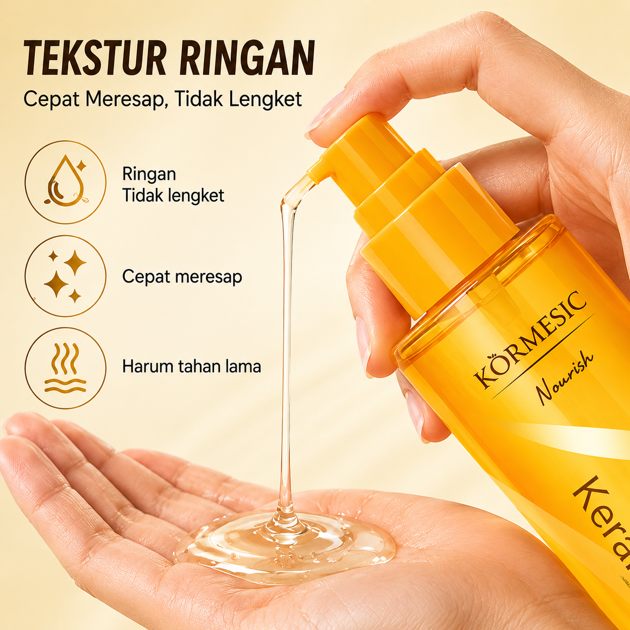 Kormesic Keratin Repair Hair Serum Gold Hair Treatment Oil 120ml - Perawatan Rambut Lembut ala Salon With Biotin Keratin and Argan Oil BPOM