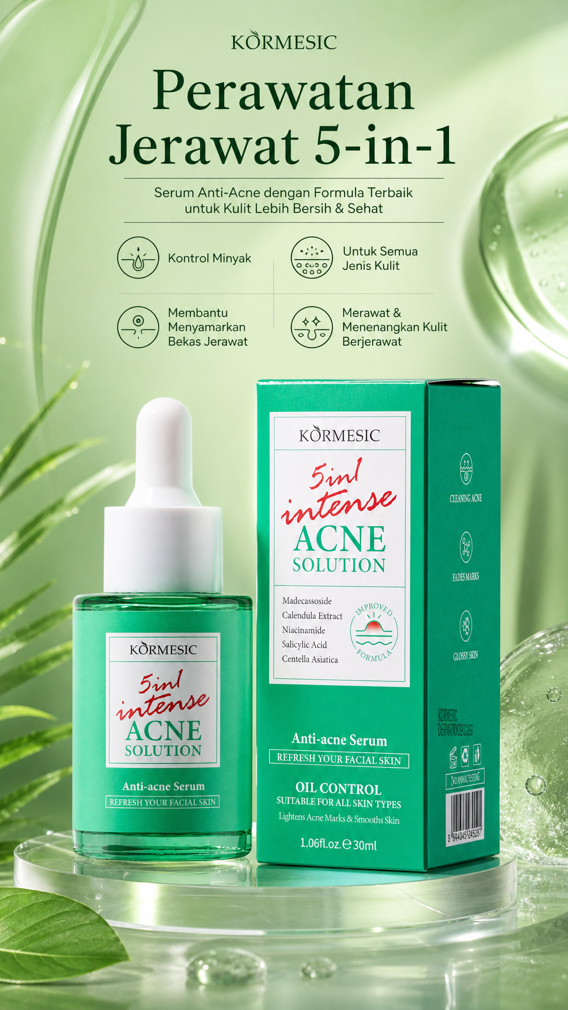 KORMESIC 5in1 Intense Acne Solution Serum - Serum Anti Acne Penghilang Jerawat & Bekas Jerawat