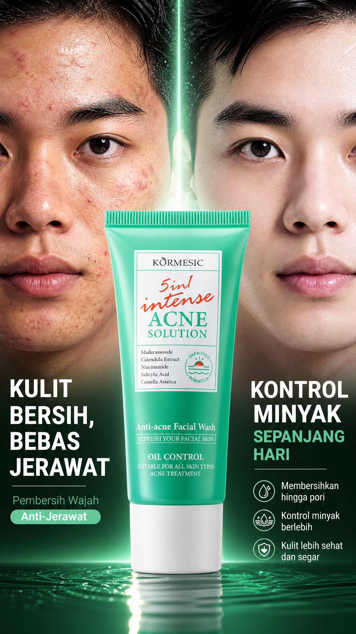 KORMESIC 5in1 Intense Acne Solution Facial Wash - Sabun Cuci Muka Anti Acne Pembersih Jerawat & Kontrol Minyak
