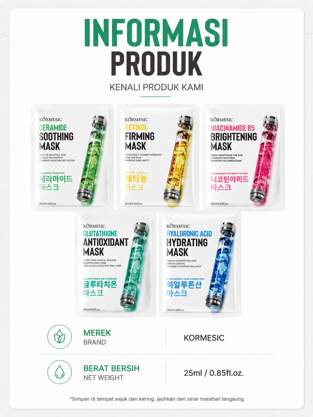 Kormesic New Sheet Mask 5 Varian || BPOM