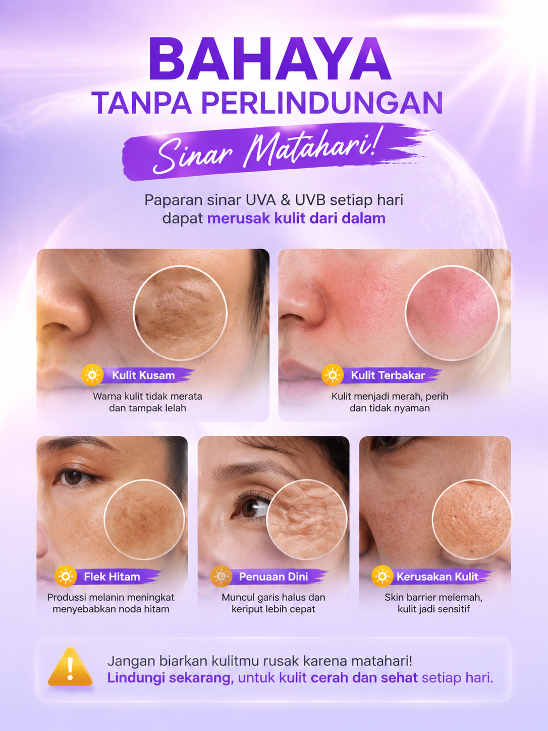 Whitening Sunscreen Cream SPF50+ PA++++ 60g - 2 in 1 Sunblock & Primer Mencerahkan BPOM Anti Lengket Glowing Seharian