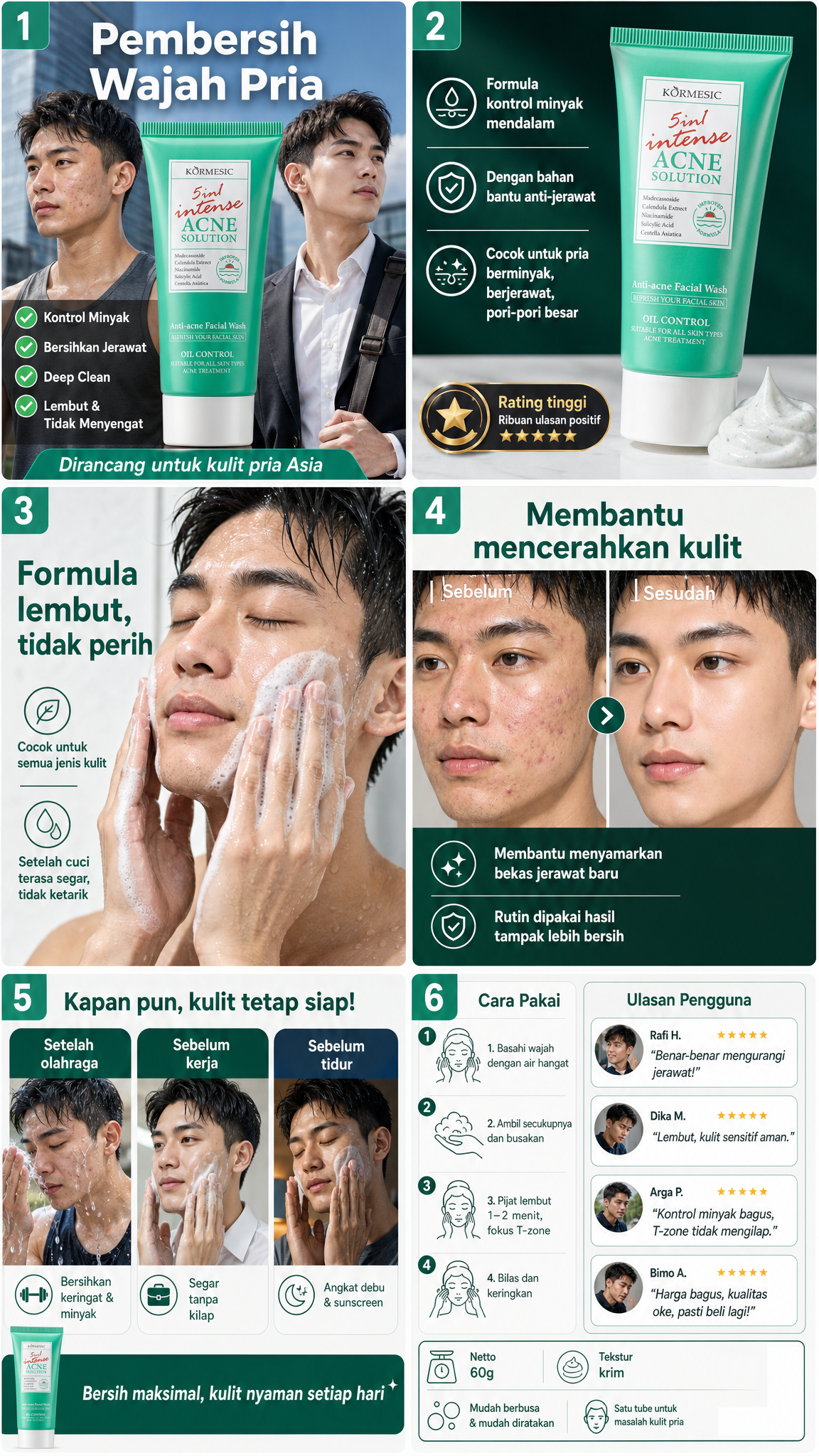 KORMESIC 5in1 Intense Acne Solution Facial Wash - Sabun Cuci Muka Anti Acne Pembersih Jerawat & Kontrol Minyak