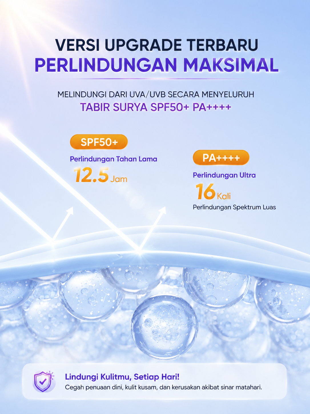 Whitening Sunscreen Cream SPF50+ PA++++ 60g - 2 in 1 Sunblock & Primer Mencerahkan BPOM Anti Lengket Glowing Seharian