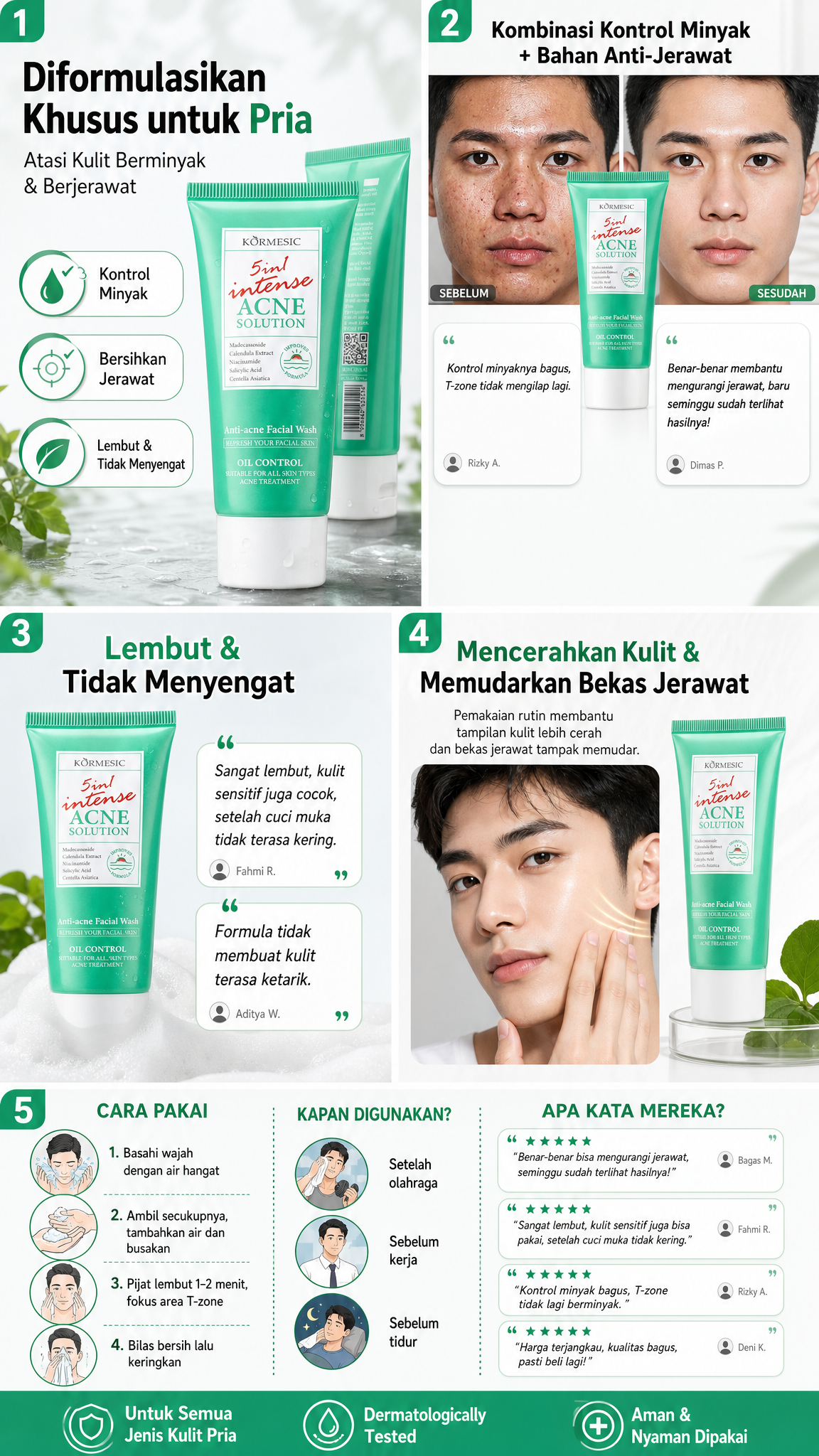 KORMESIC 5in1 Intense Acne Solution Facial Wash - Sabun Cuci Muka Anti Acne Pembersih Jerawat & Kontrol Minyak