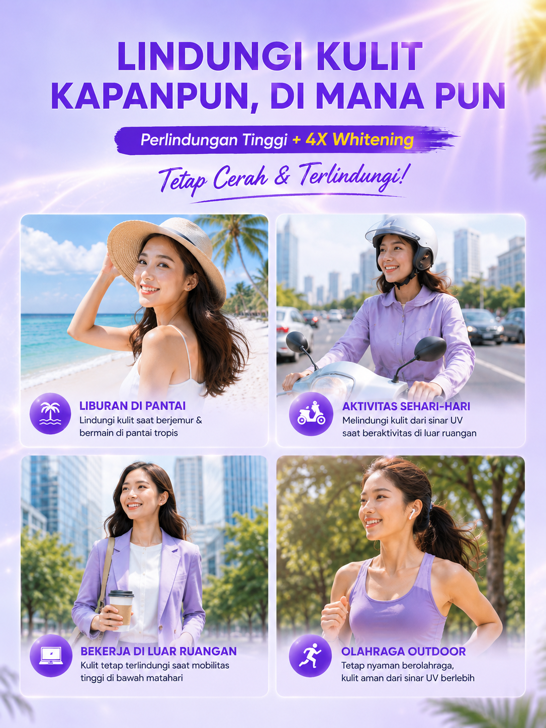 Whitening Sunscreen Cream SPF50+ PA++++ 60g - 2 in 1 Sunblock & Primer Mencerahkan BPOM Anti Lengket Glowing Seharian