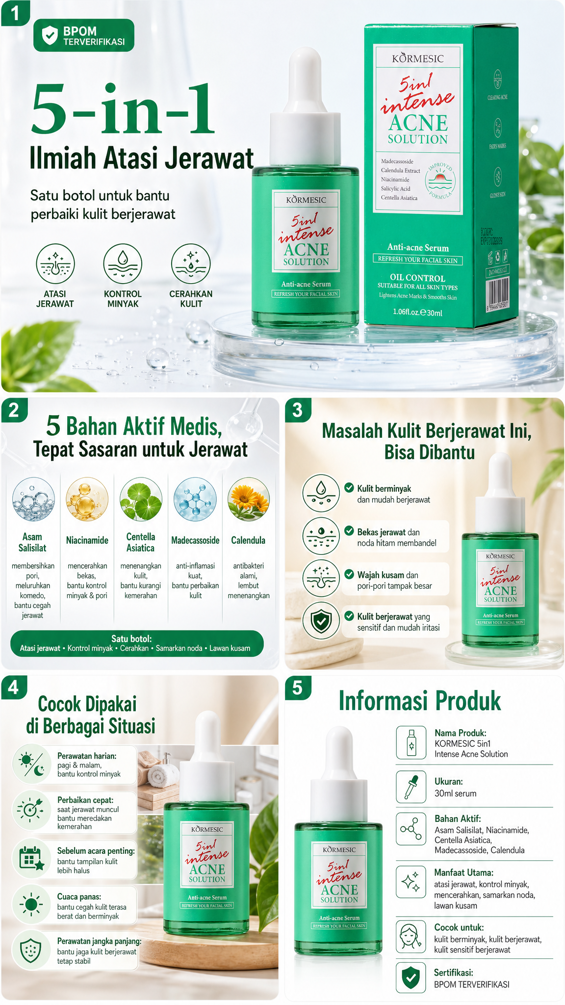 KORMESIC 5in1 Intense Acne Solution Serum - Serum Anti Acne Penghilang Jerawat & Bekas Jerawat