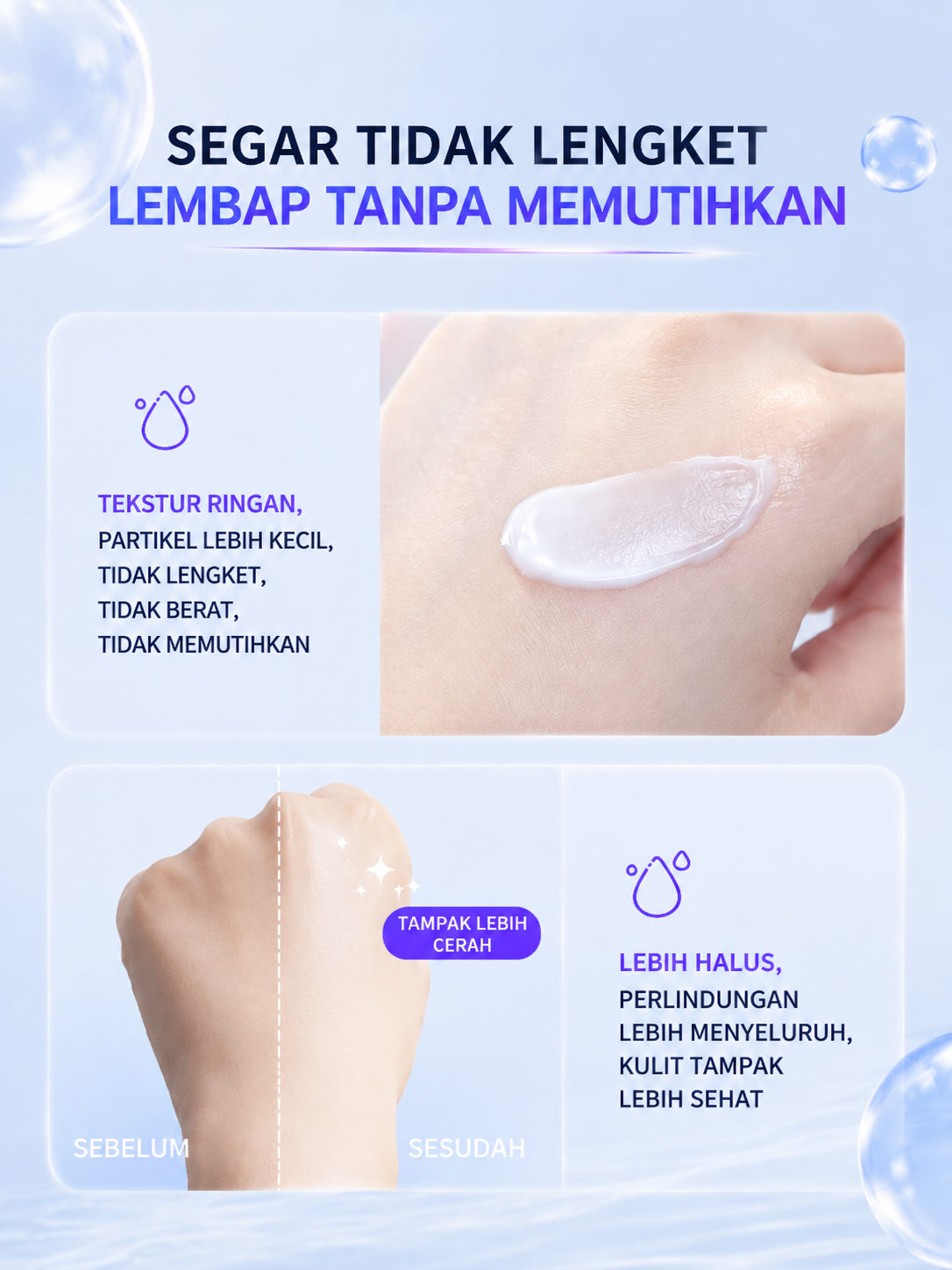 Whitening Sunscreen Cream SPF50+ PA++++ 60g - 2 in 1 Sunblock & Primer Mencerahkan BPOM Anti Lengket Glowing Seharian