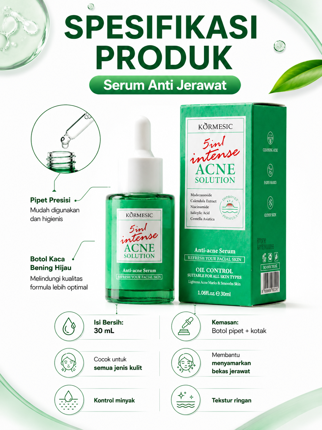 KORMESIC 5in1 Intense Acne Solution Serum - Serum Anti Acne Penghilang Jerawat & Bekas Jerawat