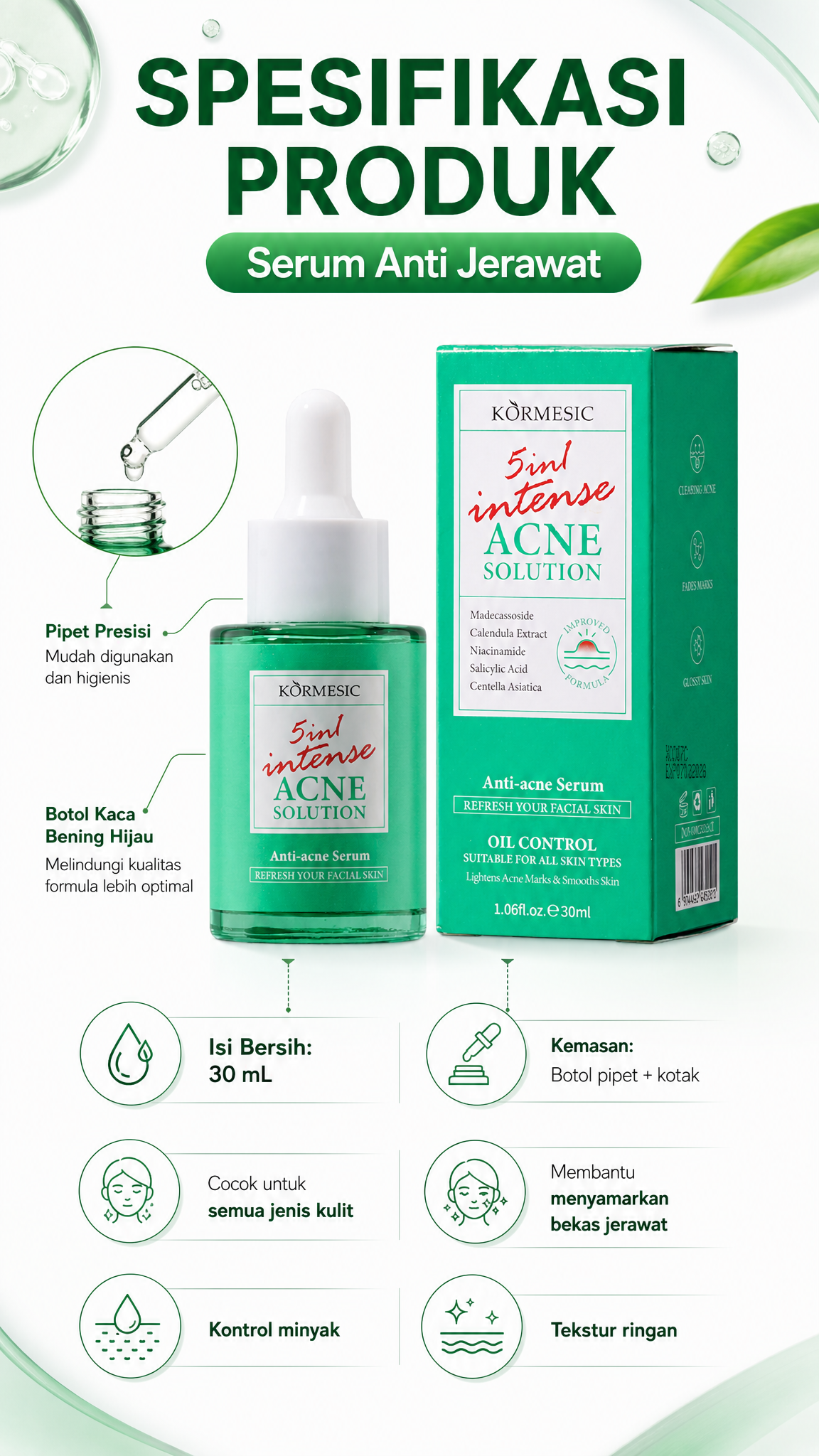 KORMESIC 5in1 Intense Acne Solution Serum - Serum Anti Acne Penghilang Jerawat & Bekas Jerawat