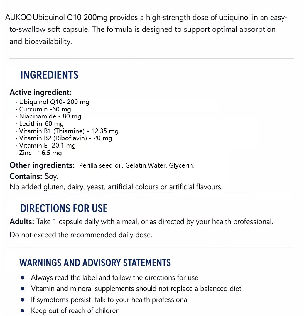 Ubiquinol Q10 200mg – Heart & Energy Support Formula