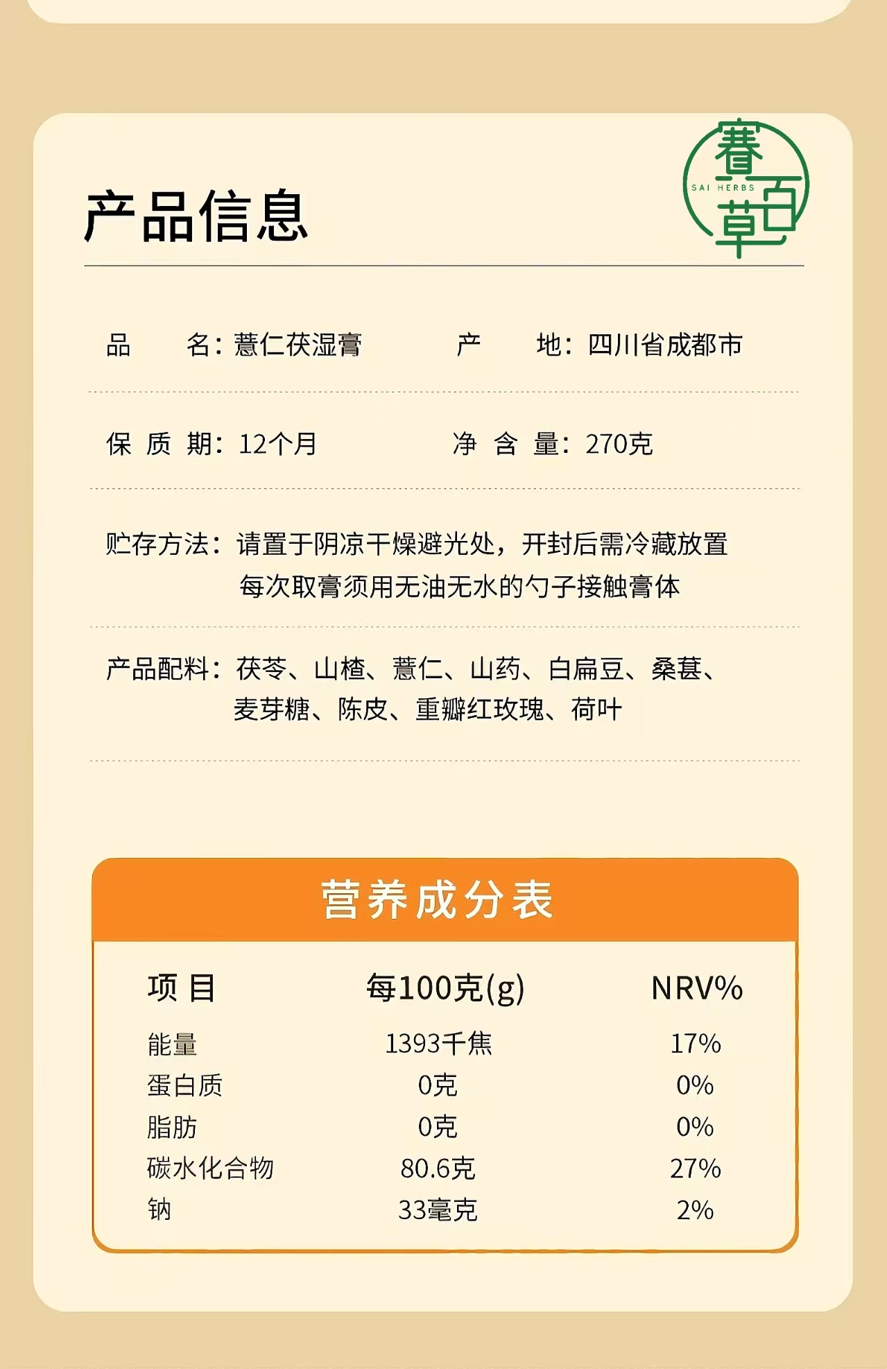 薏仁茯濕膏 Coix Poria Dampness Relief Herbal Paste