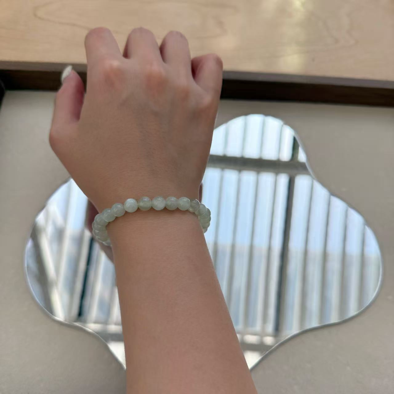 天然綠月光石圓珠手串