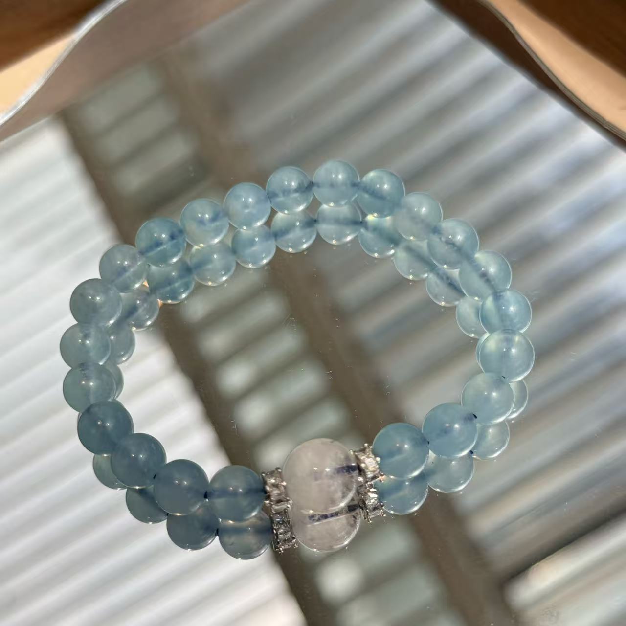 霧藍海藍寶白幽靈手鏈