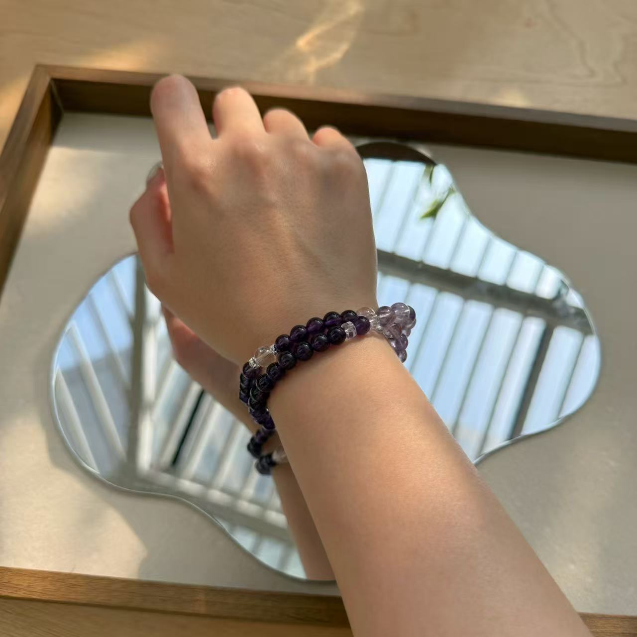 烏拉圭紫晶玻利維亞紫晶白水晶銀隔珠二圈手串
