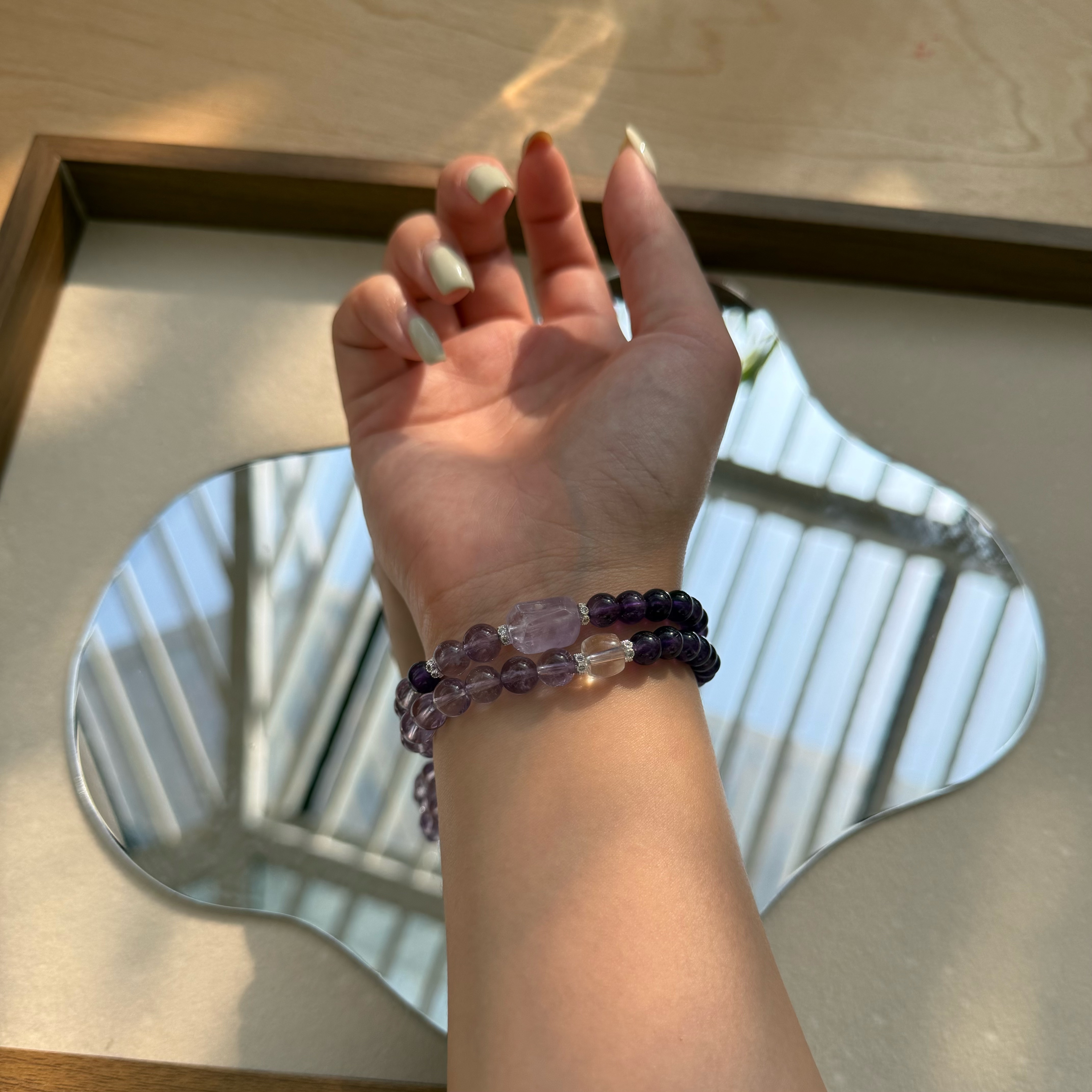 烏拉圭紫晶玻利維亞紫晶白水晶銀隔珠二圈手串