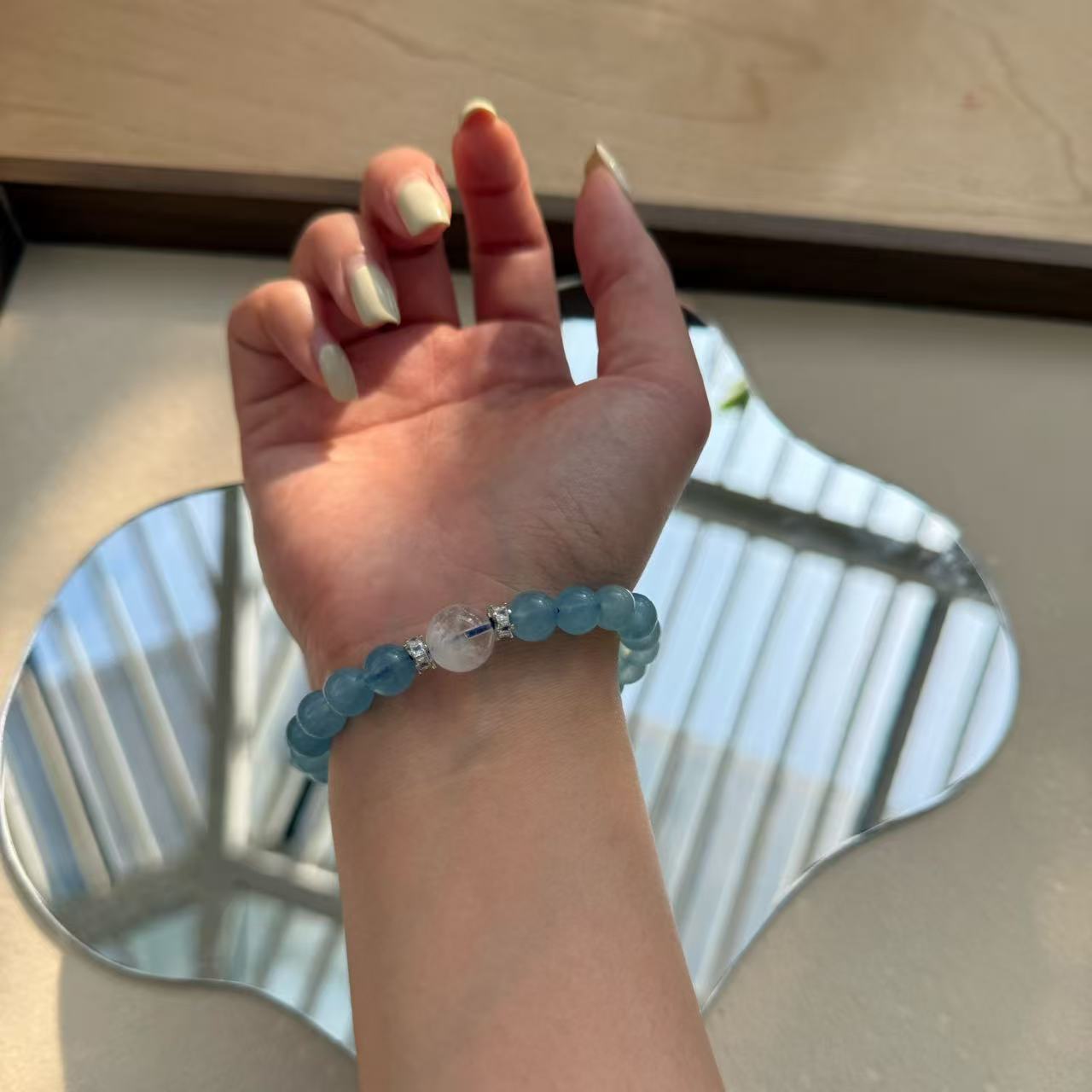 霧藍海藍寶白幽靈手鏈