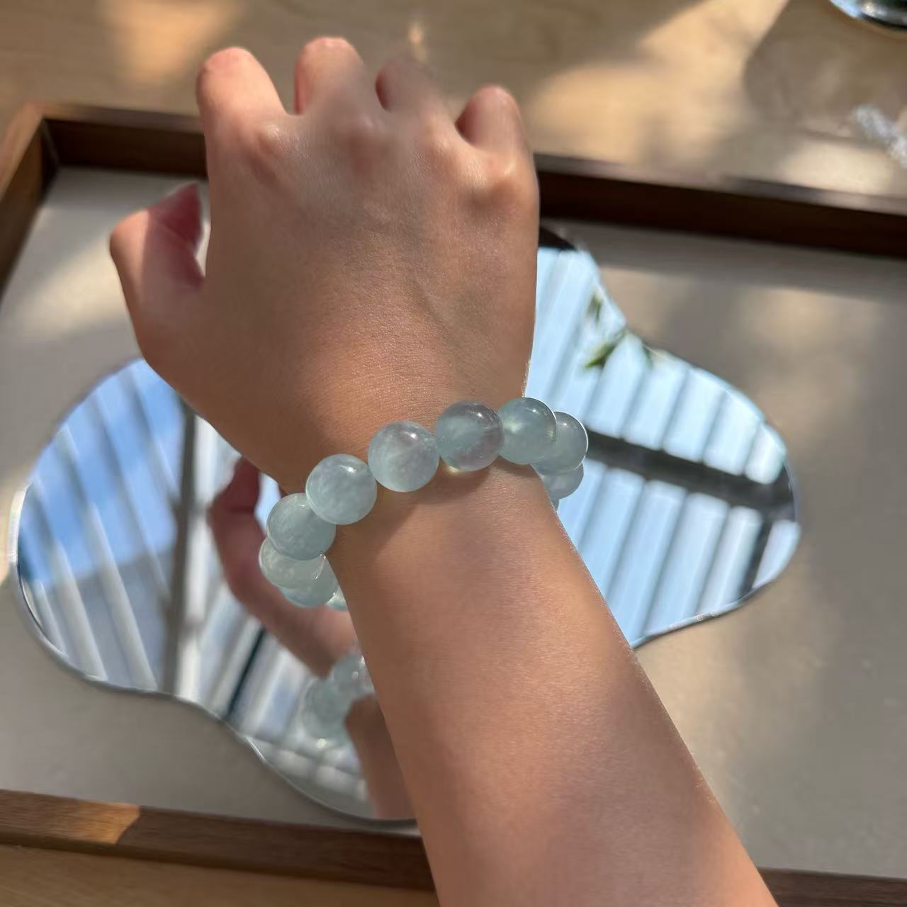 冰透奶油海藍寶 DIY 多寶手串 天然舒壓溝通水晶手珠