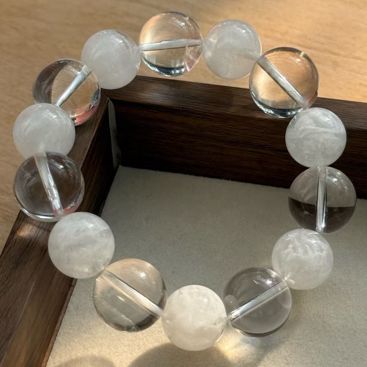 白水晶白幽靈雙拼多寶手串 全能淨化開智慧水晶手珠