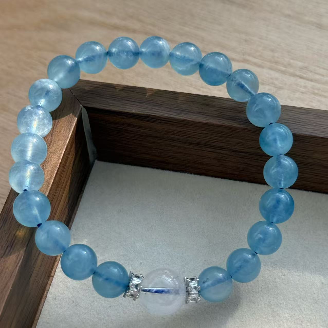 霧藍海藍寶白幽靈手鏈