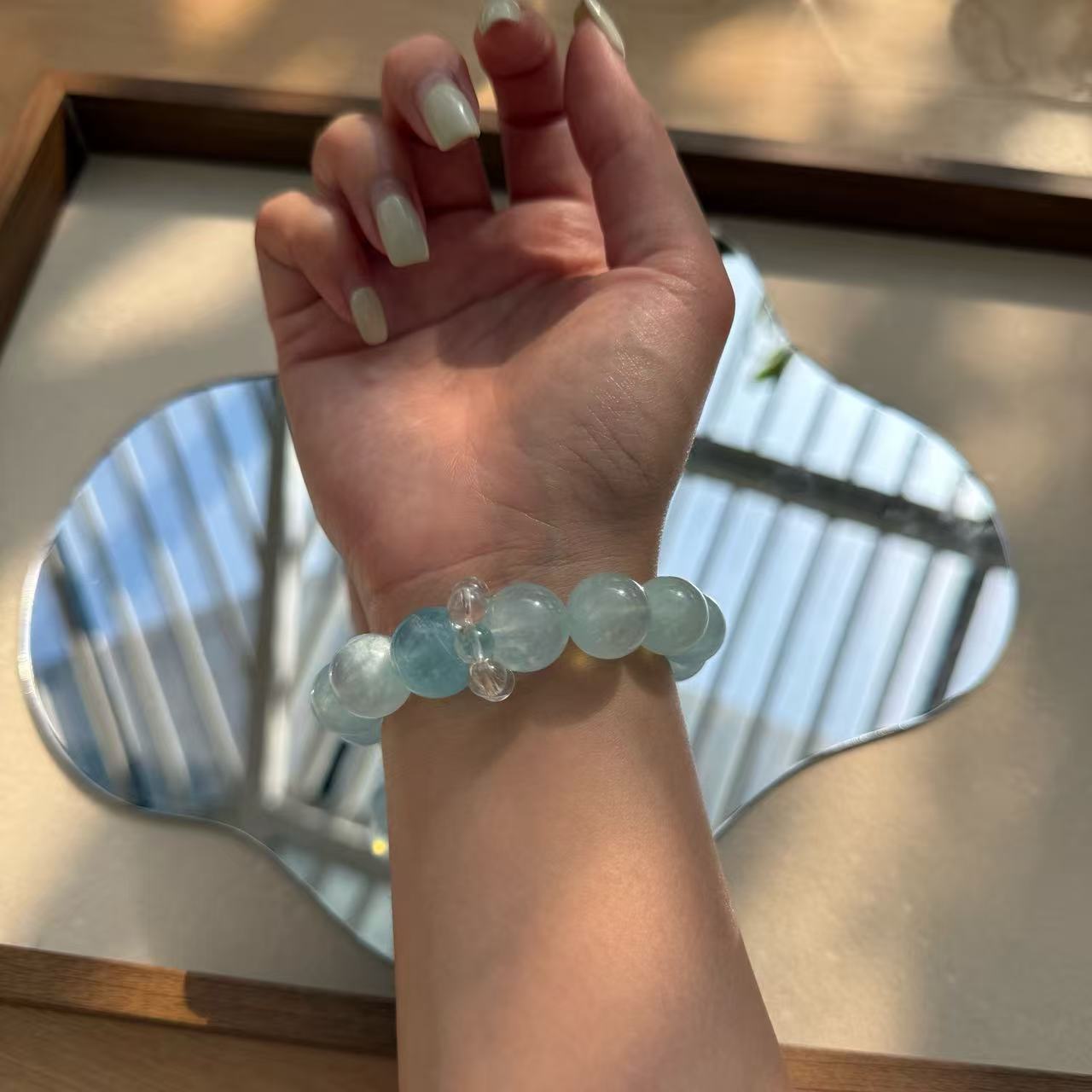 冰透奶油海藍寶 DIY 多寶手串 天然舒壓溝通水晶手珠