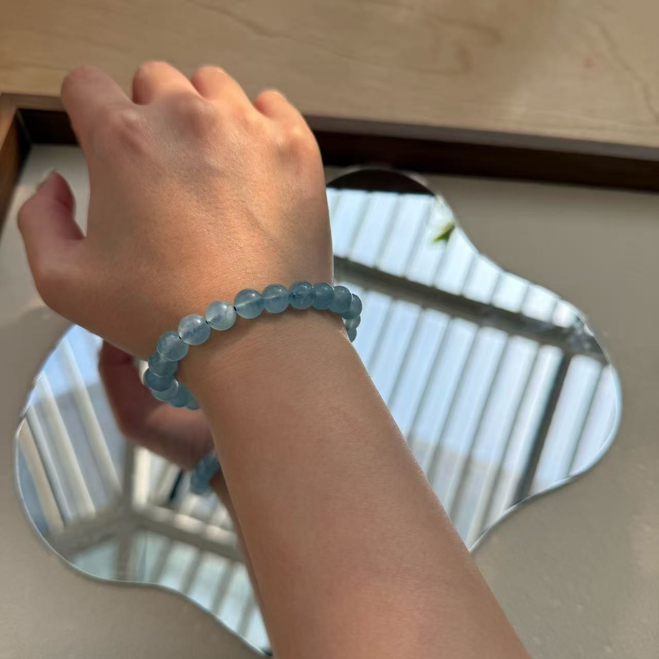 霧藍海藍寶白幽靈手鏈