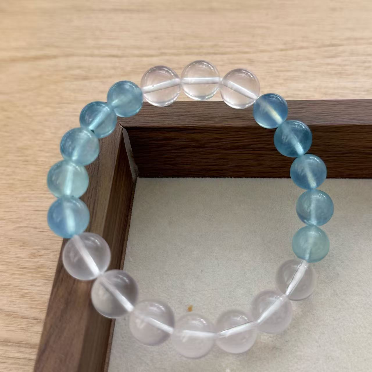 粉水晶海藍寶撞色手珠