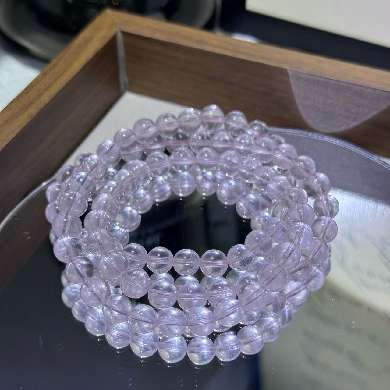 高透莫桑粉水晶叁圈手鍊