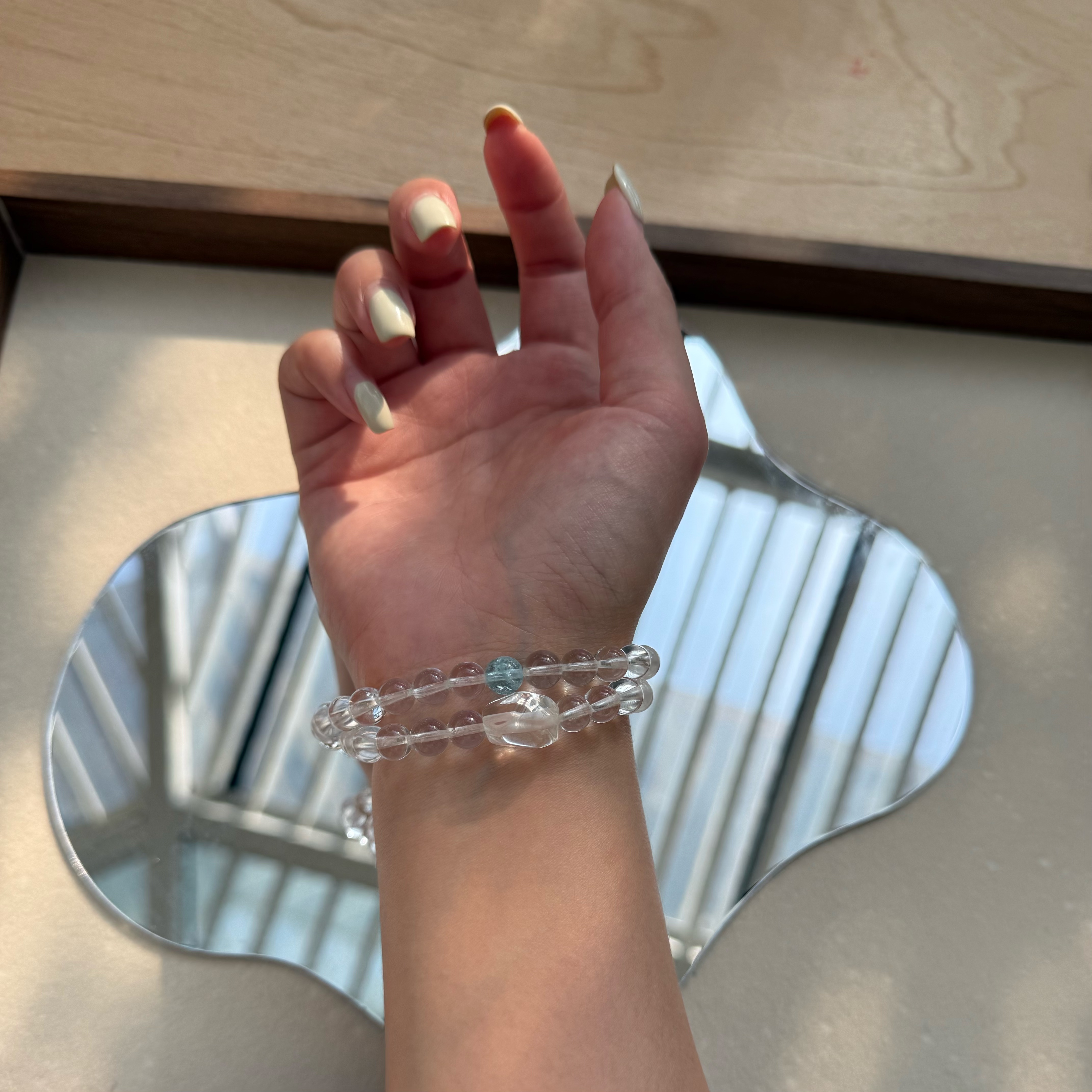 淨透白水晶海藍寶雙圈手鏈