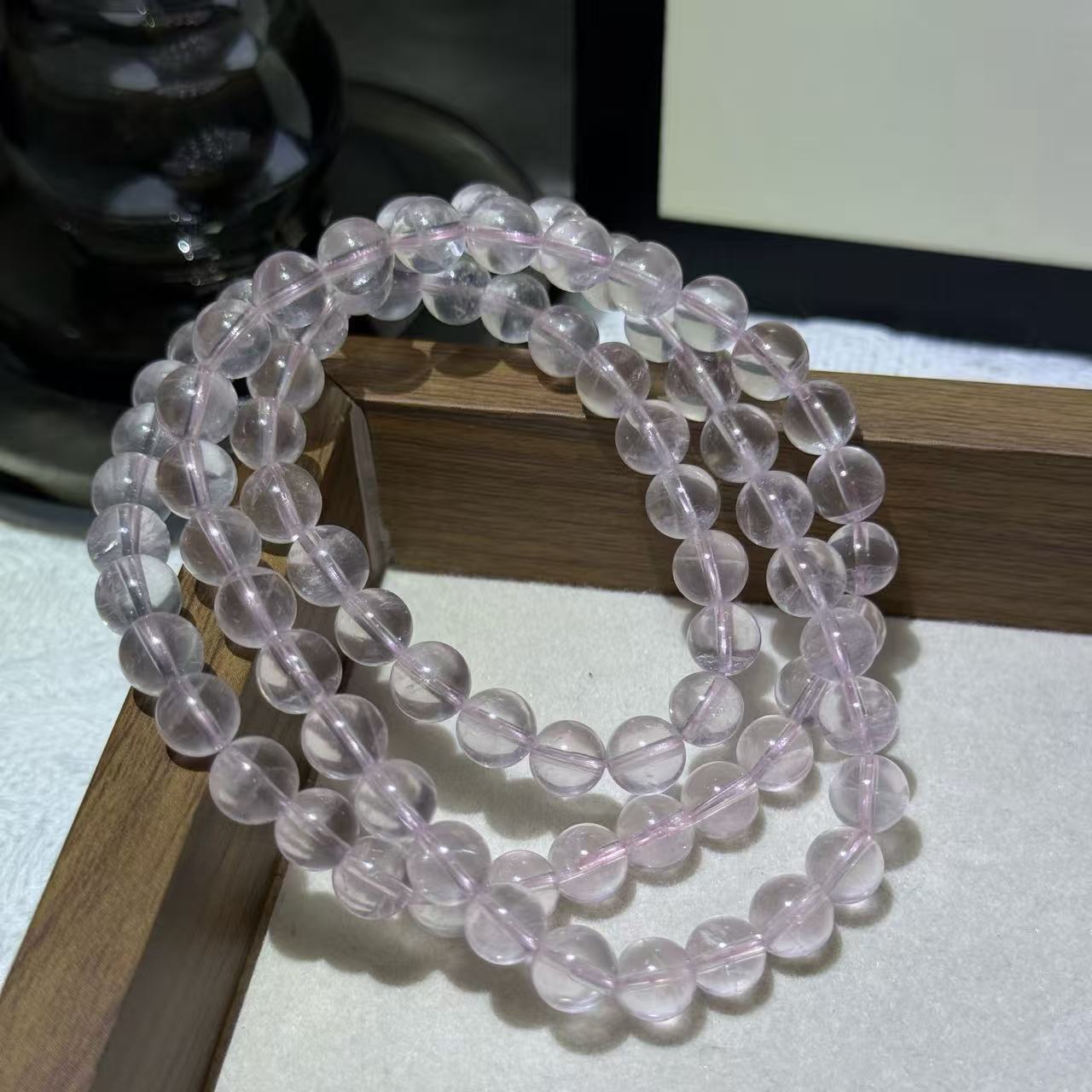 高透莫桑粉水晶叁圈手鍊