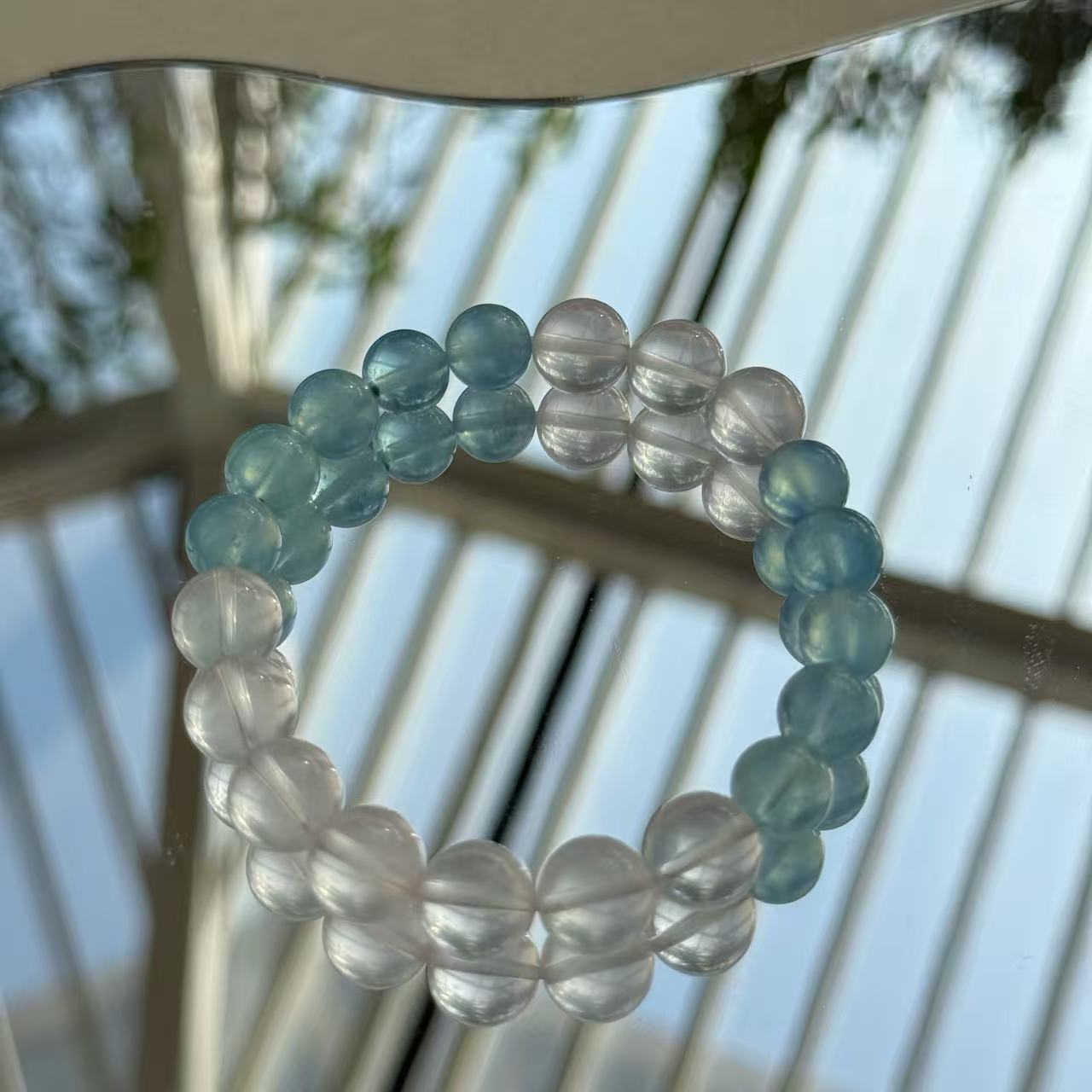 粉水晶海藍寶撞色手珠