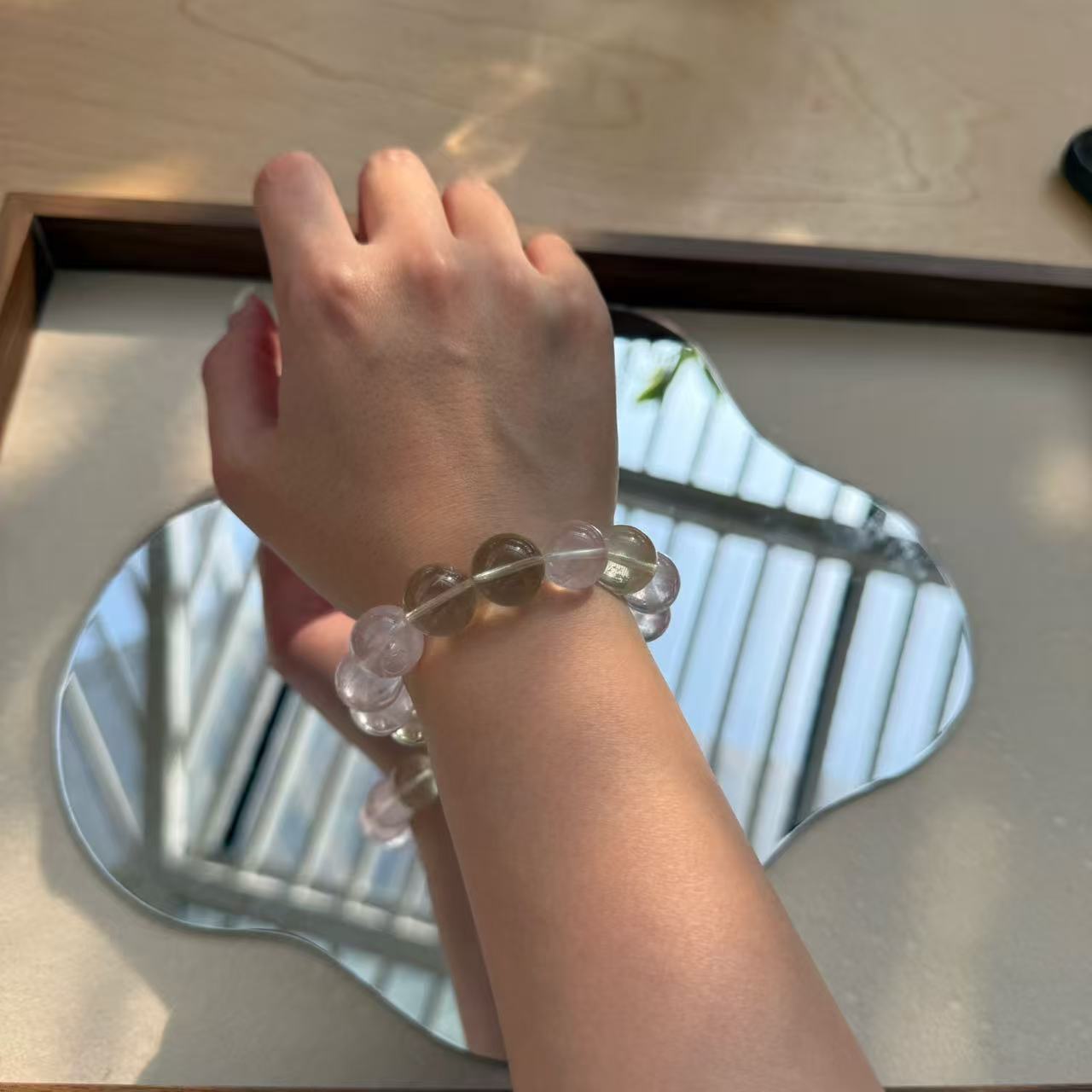 冰透莫粉巴西黃水晶多寶手串