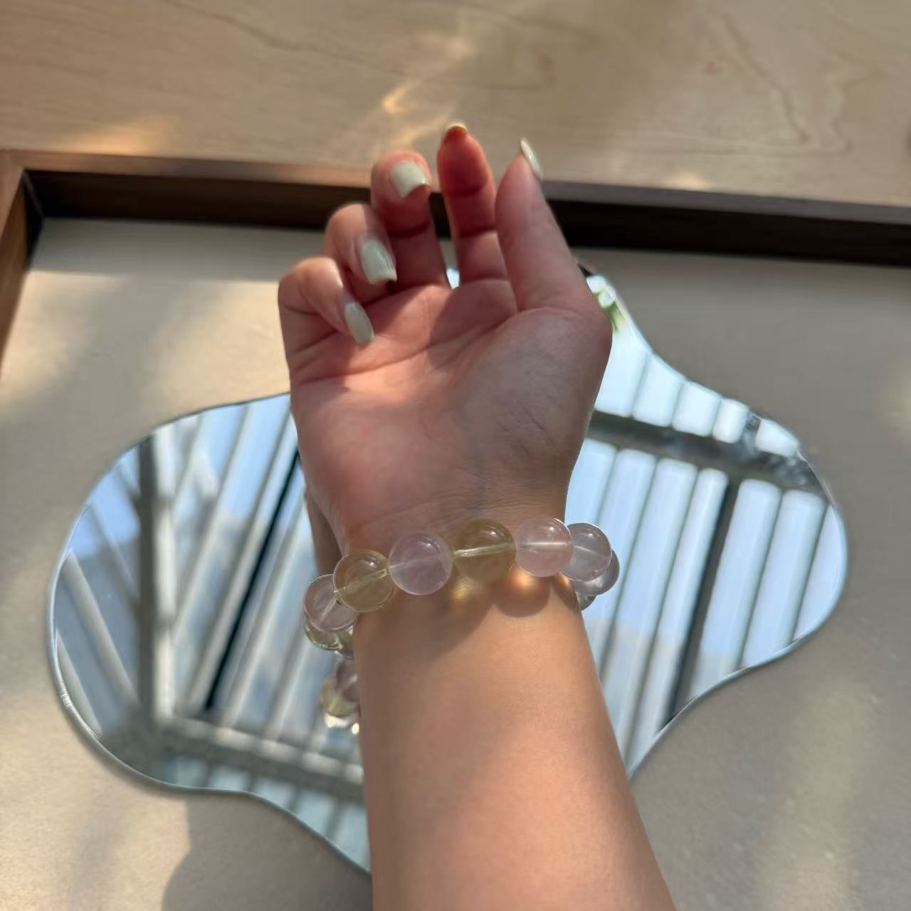 冰透莫粉巴西黃水晶多寶手串