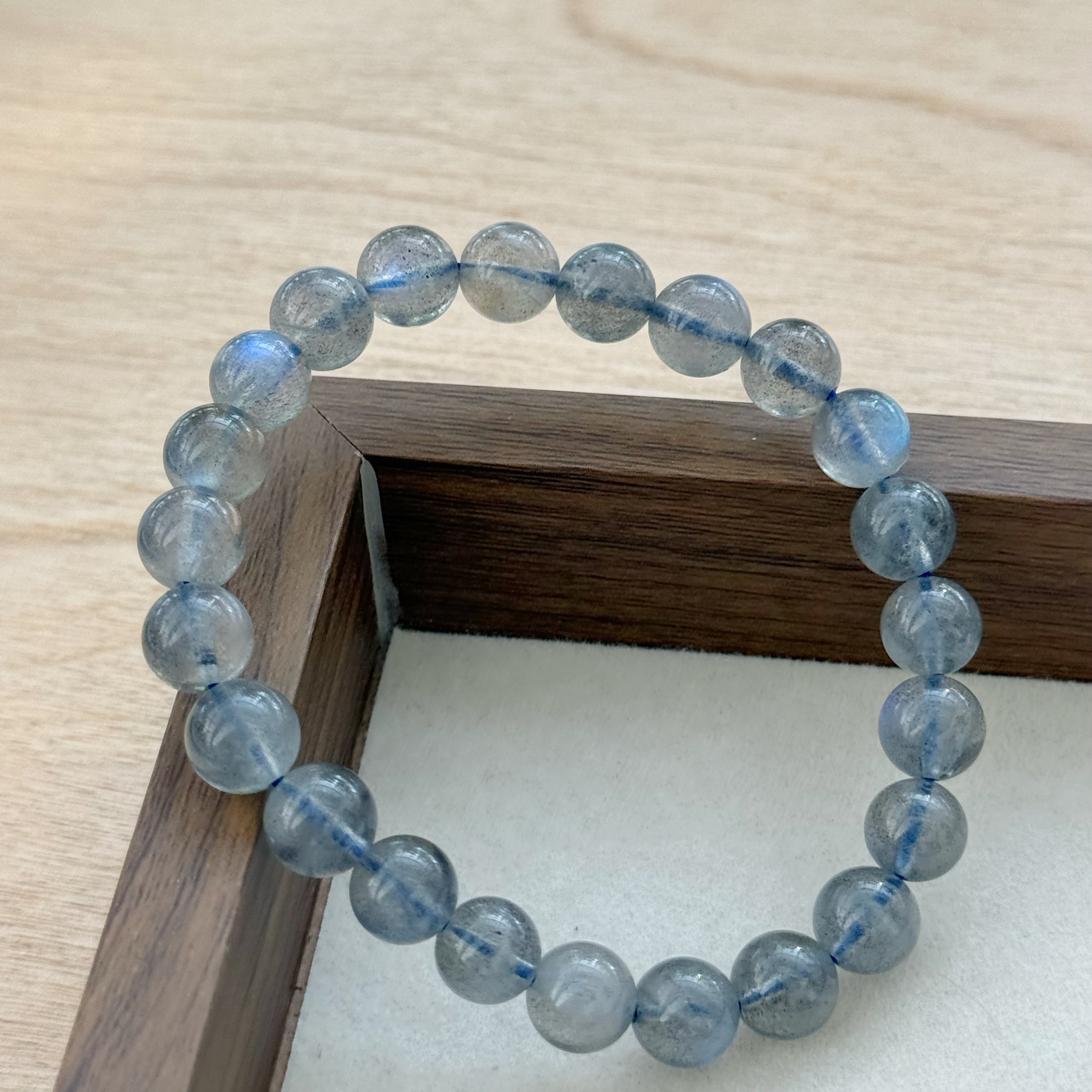 高藍光灰月光石圓珠手串