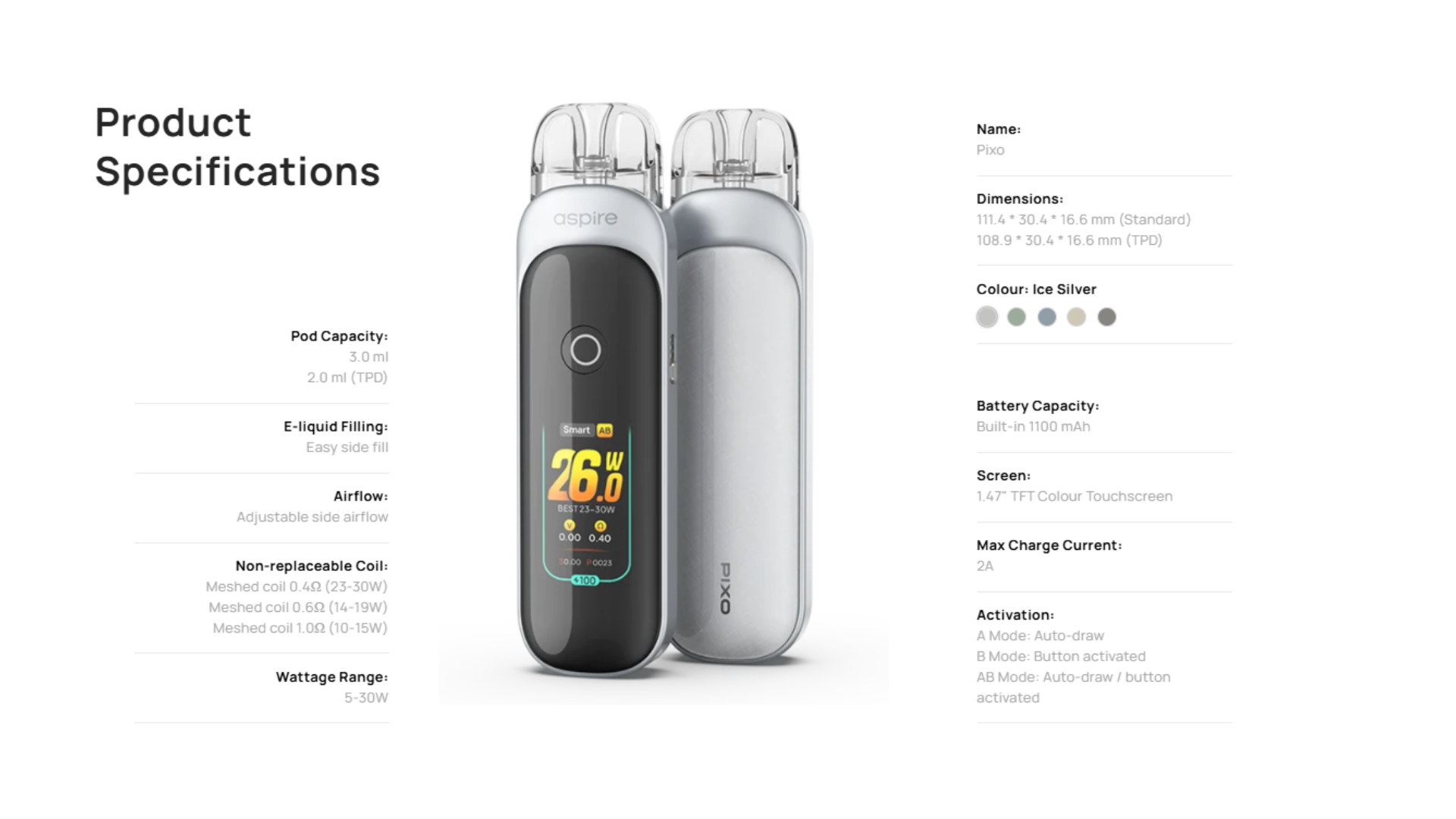 Aspire Pixo Pod Vape Kit 1100mAh UAE Ajman