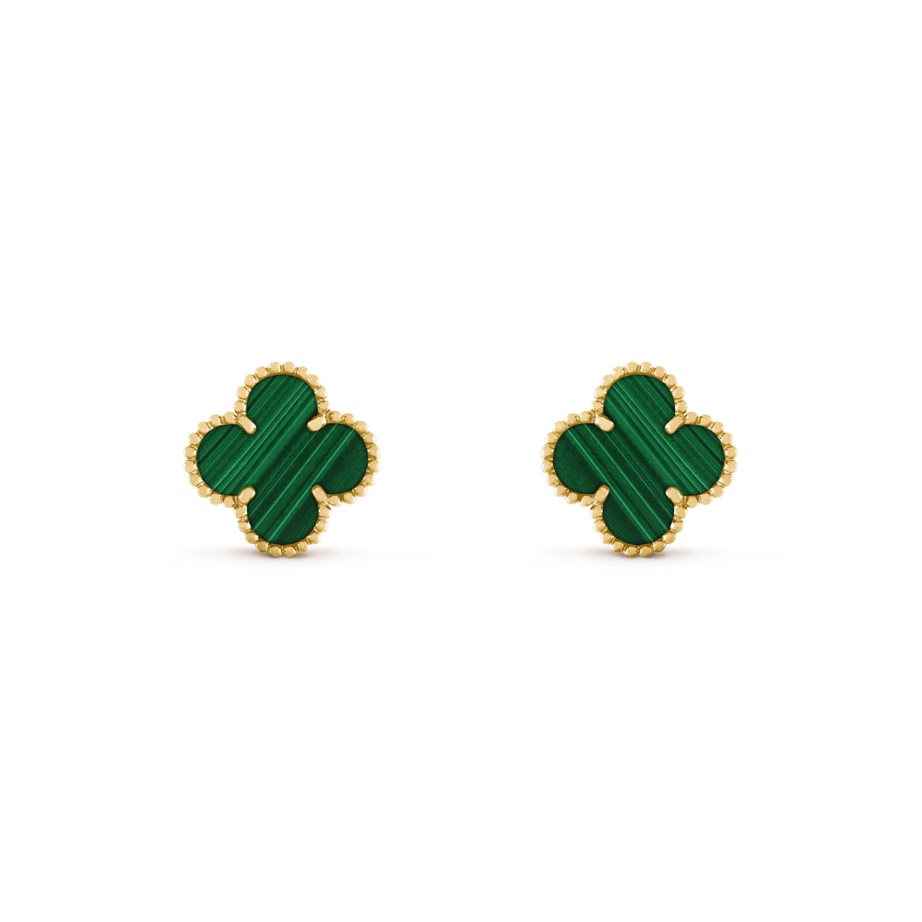 ヴィンテージ アルハンブラ イヤリング, イエローゴールド, マラカイト: 2 石, Front, Jewelry Earrings