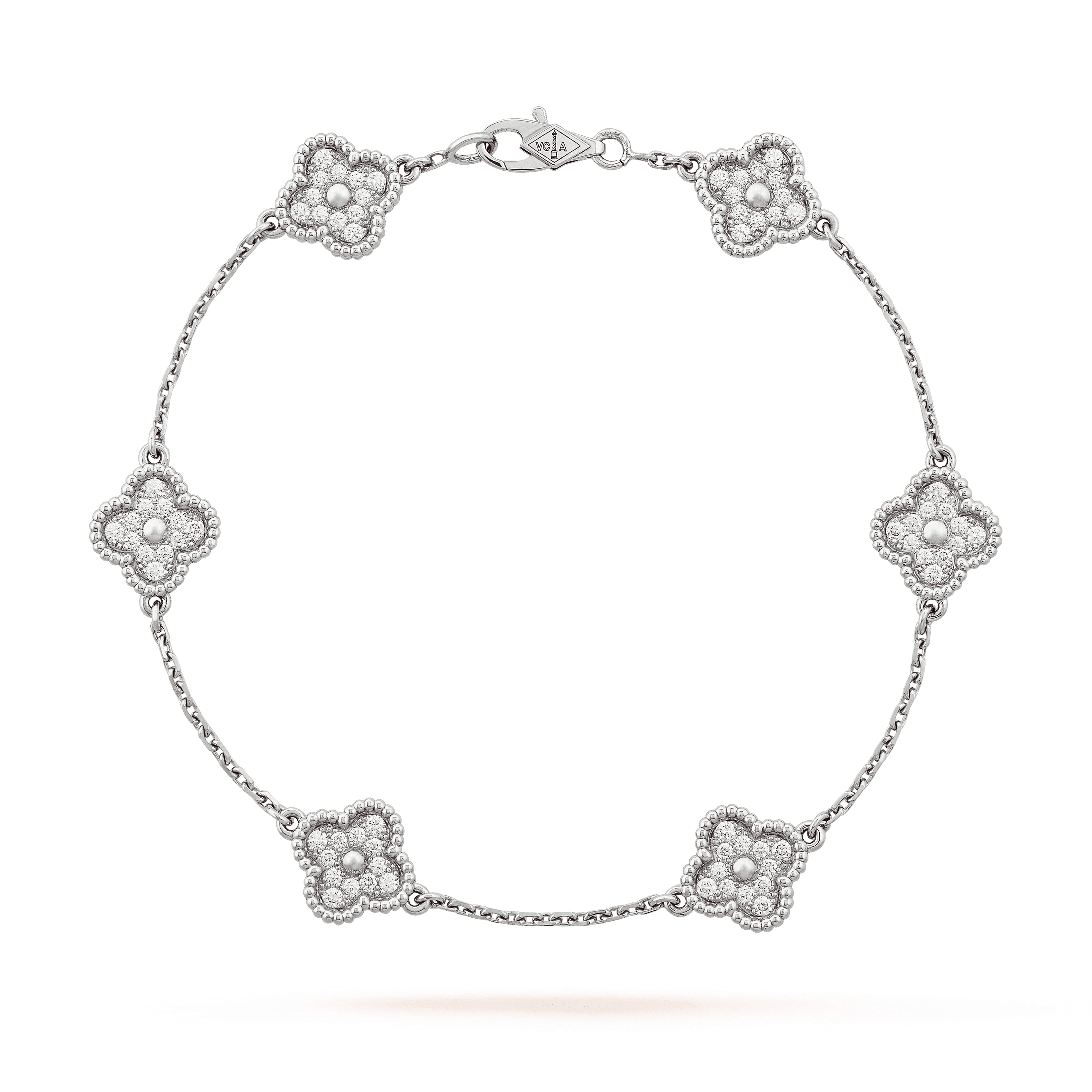 スウィート アルハンブラ ブレスレット、6モチーフ, ホワイトゴールド, ダイヤモンド: 72 石, 0.49 カラット, Front, Jewelry Bracelet