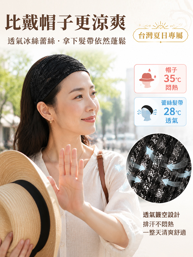 「法式蕾絲減齡寬髮帶